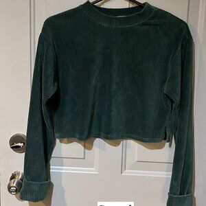 Cropped Cozy Forest Green Mockneck Sweater Top
